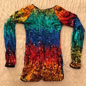 Rainbow sequins body suit long sleeve